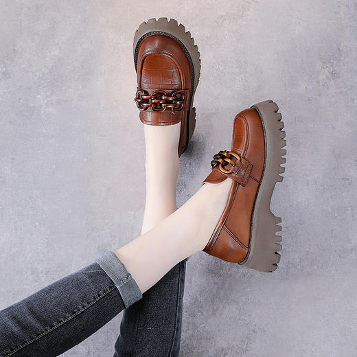 YR  A321厚底乐福鞋真皮一脚蹬英伦小皮鞋 商品图3