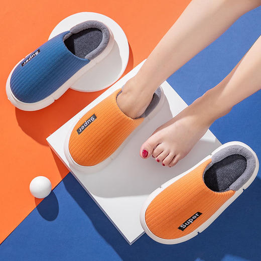 厚底棉拖鞋女秋冬季踩屎感拖鞋居家居情侣室内保暖防水增高棉拖 商品图7