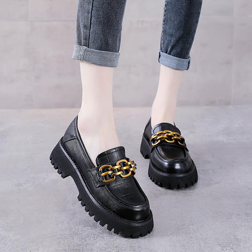 YR  A321厚底乐福鞋真皮一脚蹬英伦小皮鞋 商品图0