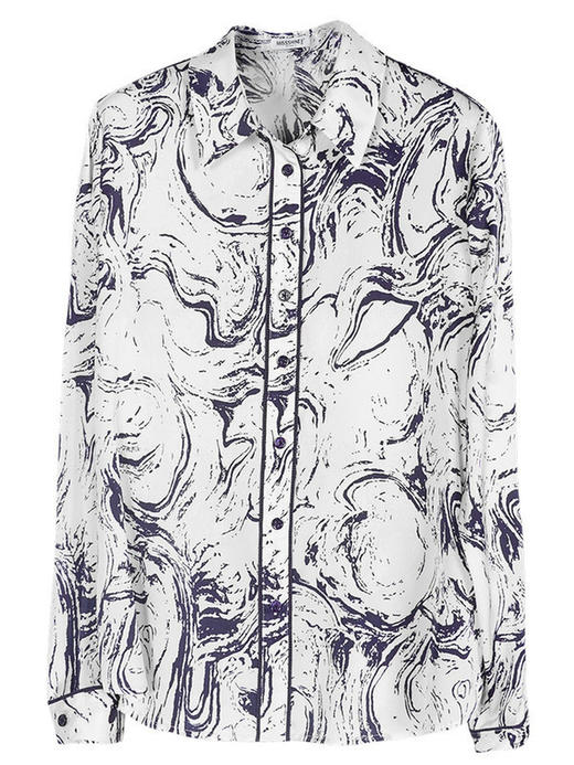 新中式水墨画衬衫 质地丝滑 软薄透气 女士衬衣印花通勤职业上衣长袖衬衫1716 商品图4