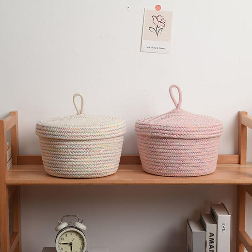 手工编织桌面收纳篮遥控器化妆品钥匙带盖收纳筐环保零食置物篮， 商品图5