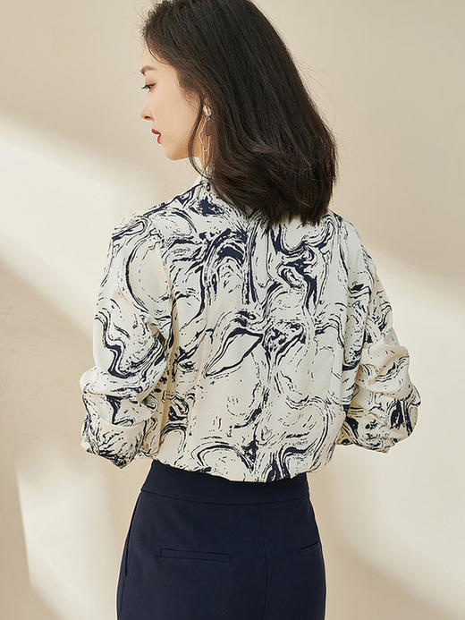 新中式水墨画衬衫 质地丝滑 软薄透气 女士衬衣印花通勤职业上衣长袖衬衫1716 商品图3