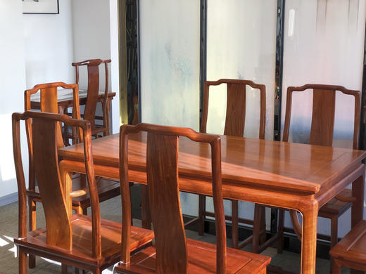 红桥红  家具严选  缅甸花梨（大果紫檀）  【138马蹄腿方餐桌七件套】 商品图1