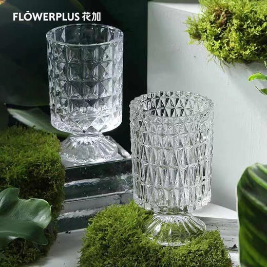 加厚水晶柱透明浮雕玻璃花瓶欧式高脚花器现代时尚水培容器家居装饰摆件 商品图8