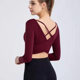 秋冬运动健身长袖罩衫美背露脐跑步上衣瑜伽服长袖T恤女不可插胸垫 rd02