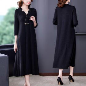 AHM  myx9372复古优雅宽松显瘦名媛气质V领连衣裙