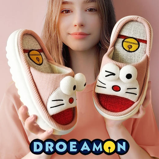 亚麻拖鞋女款可爱卡通居家用四季加厚软底棉麻布防滑情侣拖鞋男夏 商品图4