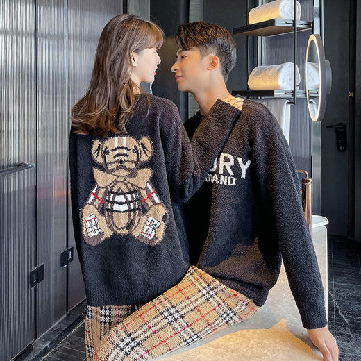 珊瑚绒睡衣情侣冬季加厚加绒女新款可外穿可爱卡通两件套家居服女 商品图0