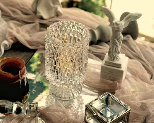 加厚水晶柱透明浮雕玻璃花瓶欧式高脚花器现代时尚水培容器家居装饰摆件 商品图4