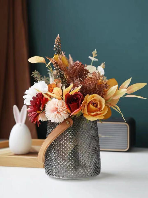 手提花瓶办公室花瓶北欧创意水养玫瑰百合玻璃花瓶插花小花器摆件 商品图5