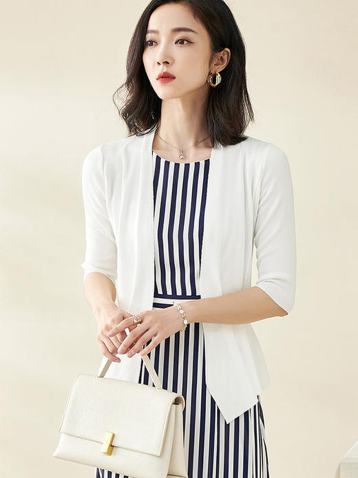 米思阳春季新款简约气质修身不规则裙摆针织开衫短外套女2150 商品图3