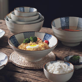 日式和风青花陶瓷釉下彩饭碗汤碗斗笠面碗家用餐具复古风精美送礼