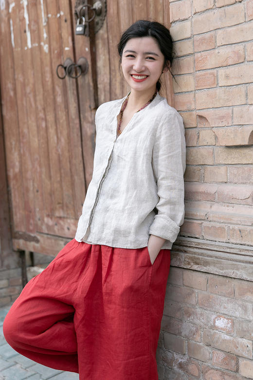 绽放318朵/长袖亚麻V领衬衫 商品图4