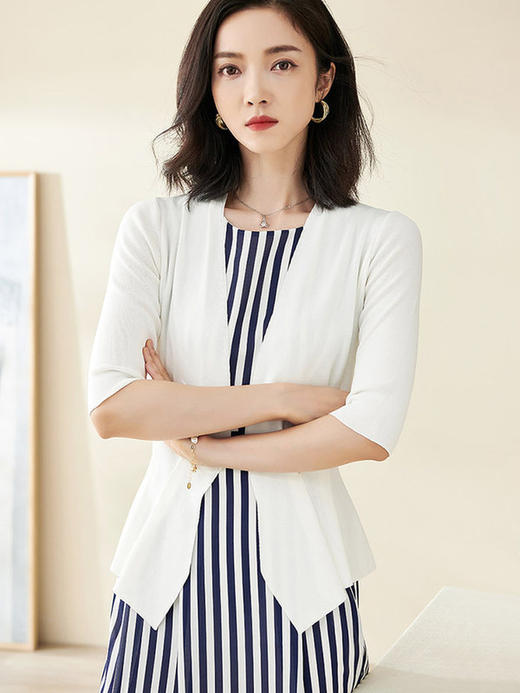 米思阳春季新款简约气质修身不规则裙摆针织开衫短外套女2150 商品图4