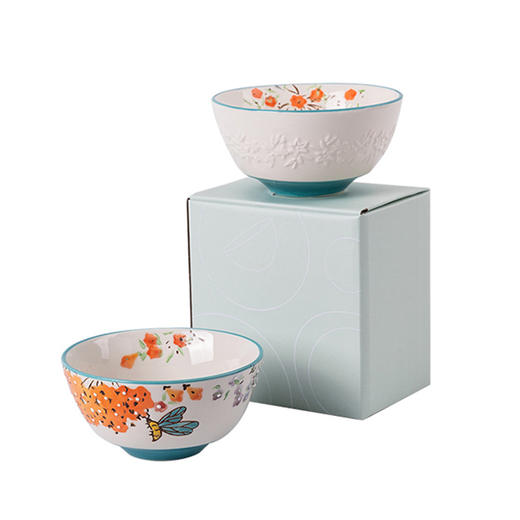 JOYYE卓艺套2花园饭碗TFB0119245单个5英寸汤碗大号ins风陶瓷碗家用甜品碗礼盒套装 商品图0