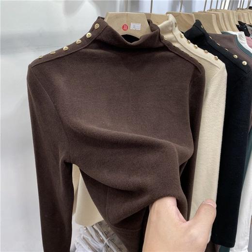 欧货厚磨毛德绒长袖T恤女2021秋冬新款内搭打底衫设计感百搭上衣 商品图6