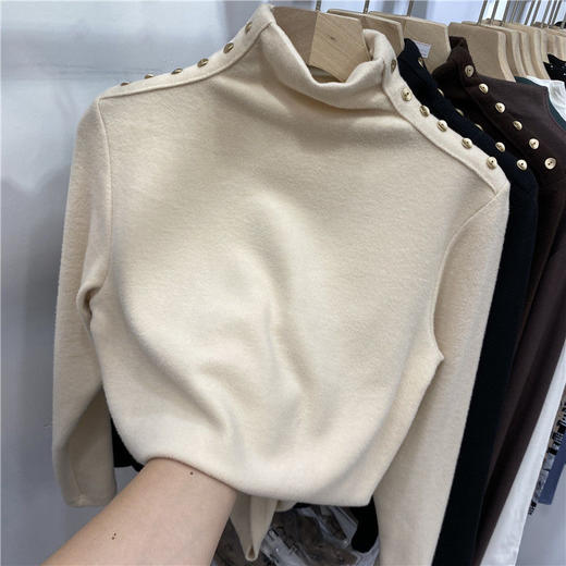 欧货厚磨毛德绒长袖T恤女2021秋冬新款内搭打底衫设计感百搭上衣 商品图1