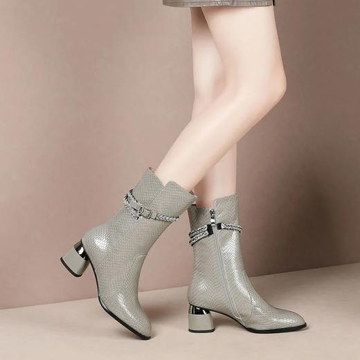 靴子女2021新款马丁靴中跟洋气女靴网红单靴加绒保暖爆款靴子 商品图2