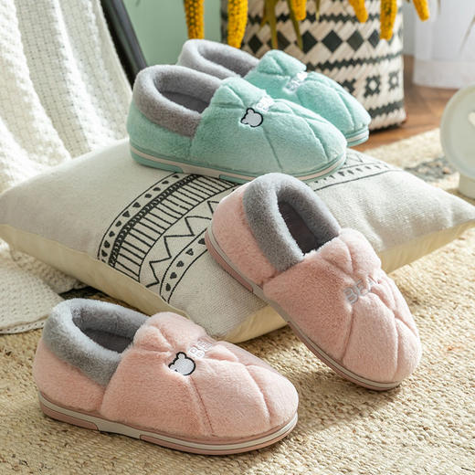 洁丽雅毛绒棉拖鞋女家用秋冬天防滑室内居家居情侣厚底拖鞋男冬季 商品图3