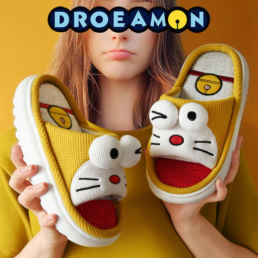 亚麻拖鞋女款可爱卡通居家用四季加厚软底棉麻布防滑情侣拖鞋男夏 商品图3