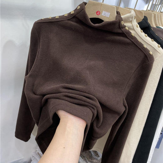 欧货厚磨毛德绒长袖T恤女2021秋冬新款内搭打底衫设计感百搭上衣 商品图0