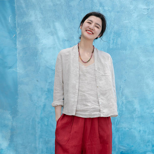 绽放318朵/长袖亚麻V领衬衫 商品图2