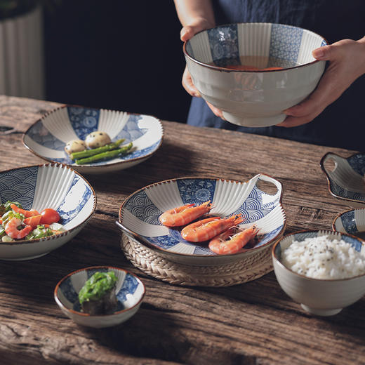 日式和风青花陶瓷釉下彩饭碗汤碗斗笠面碗家用餐具复古风精美送礼 商品图3