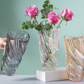 欧式斜纹加厚玻璃花瓶透明台面花瓶落地富贵竹百合插花花器客厅摆件