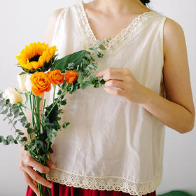 绽放F058-/纯棉背心打底法式蕾丝吊带