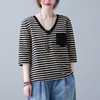 GYH  6260纯棉条纹宽松休闲显瘦V领贴口袋七分袖t恤 商品缩略图2