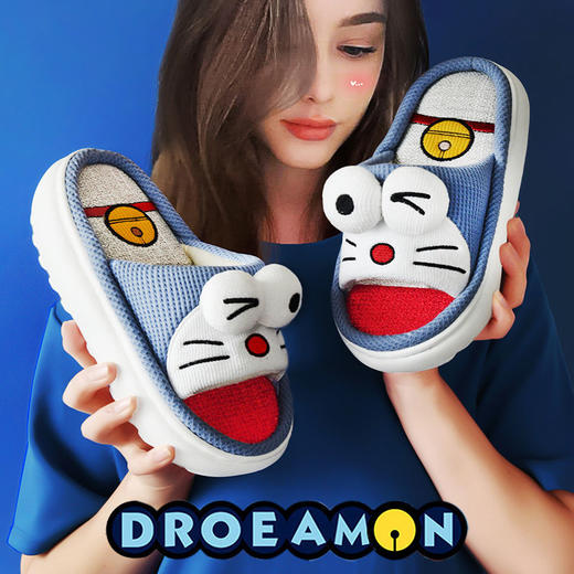 亚麻拖鞋女款可爱卡通居家用四季加厚软底棉麻布防滑情侣拖鞋男夏 商品图2