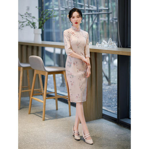 上海旗袍厂ZAYS-82223秋冬年轻款改良中长旗袍日常修身时尚少女立领连衣裙旗袍 商品图0