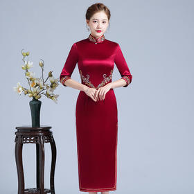 上海旗袍厂LHS-2031礼服新款旗袍长款刺绣年轻洋气连衣裙秋