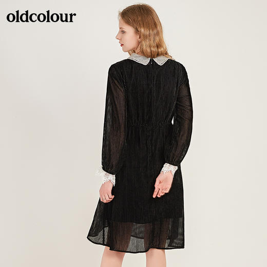 oldcolour黑色气质收腰长袖连衣裙M41103176 商品图1