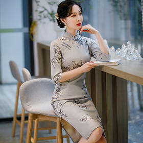 上海旗袍厂ZAYS-82227秋冬中长改良雪花绒年轻款旗袍日常少女时尚素颜立领旗袍