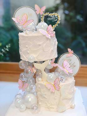 双层悬浮蝴蝶鱼尾巴奶油蛋糕 下单前请仔细阅读商品详情