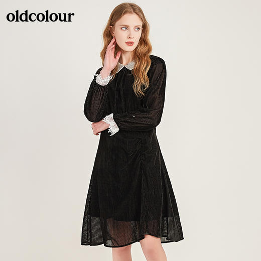 oldcolour黑色气质收腰长袖连衣裙M41103176 商品图2