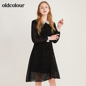 oldcolour黑色气质收腰长袖连衣裙M41103176