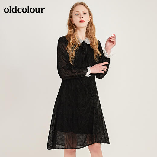 oldcolour黑色气质收腰长袖连衣裙M41103176 商品图0
