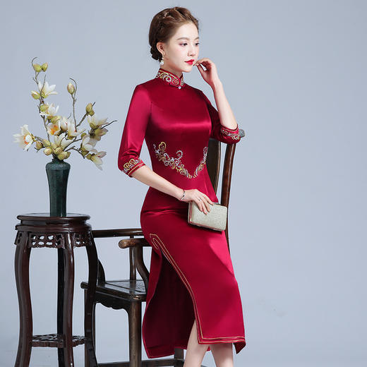 上海旗袍厂LHS-2031礼服新款旗袍长款刺绣年轻洋气连衣裙秋 商品图2