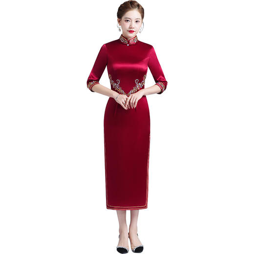 上海旗袍厂LHS-2031礼服新款旗袍长款刺绣年轻洋气连衣裙秋 商品图5