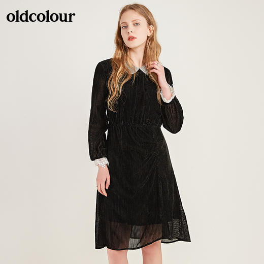 oldcolour黑色气质收腰长袖连衣裙M41103176 商品图3
