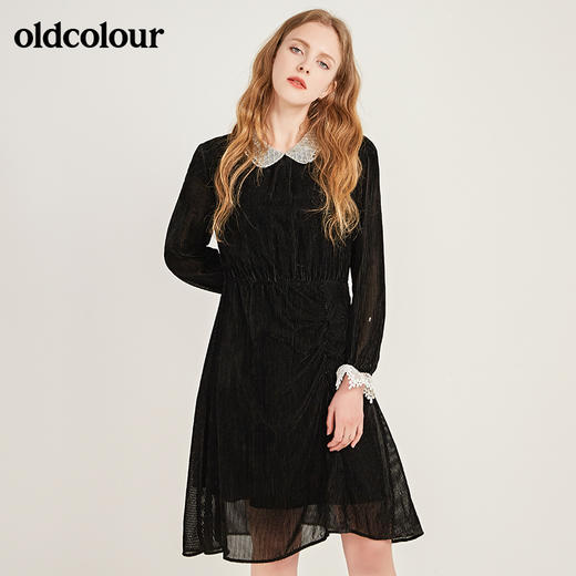 oldcolour黑色气质收腰长袖连衣裙M41103176 商品图4