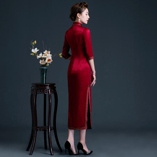 上海旗袍厂LHS-20521刺绣喜婆婆婚宴装旗袍 大码长袖连衣裙婚礼妈妈礼服 洋气秋季 商品图6