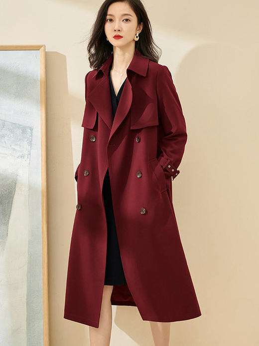 高阶酒红风衣  浓郁却不张扬 挺括有型 垂坠显白 商场同款2026新款春季外套英伦风中长款大衣女2020 商品图1