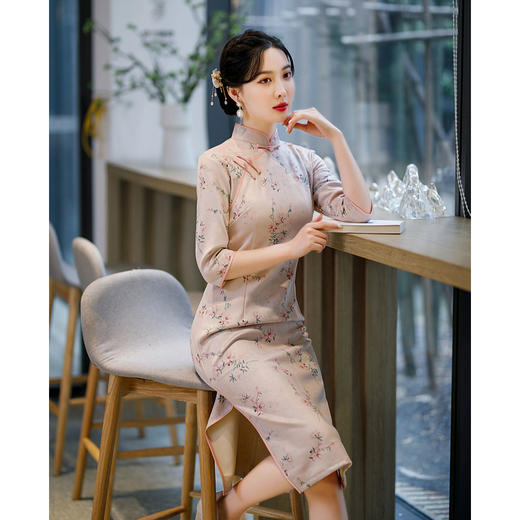 上海旗袍厂ZAYS-82223秋冬年轻款改良中长旗袍日常修身时尚少女立领连衣裙旗袍 商品图3