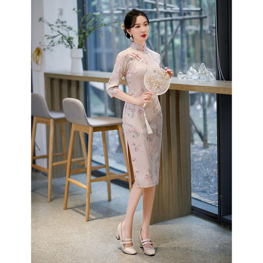 上海旗袍厂ZAYS-82223秋冬年轻款改良中长旗袍日常修身时尚少女立领连衣裙旗袍 商品图4