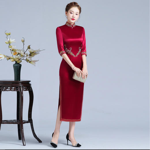 上海旗袍厂LHS-2031礼服新款旗袍长款刺绣年轻洋气连衣裙秋 商品图1