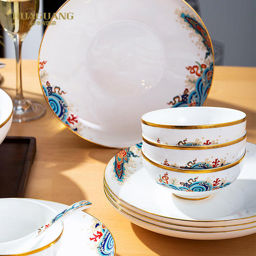 华光国瓷【知书达礼】骨瓷餐具套装碗碟 功夫茶具套装茶盖碗套装 送礼盒装 壹点心意 商品图3