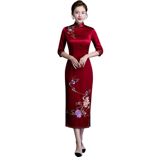 上海旗袍厂LHS-20521刺绣喜婆婆婚宴装旗袍 大码长袖连衣裙婚礼妈妈礼服 洋气秋季 商品图7